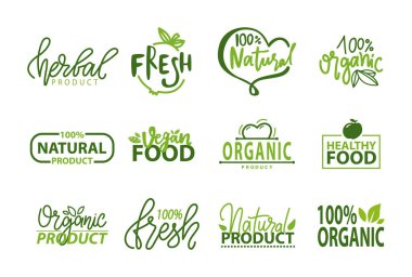 Doğal Ürün, Vegan Gıda, Etiket Seti Vektörü