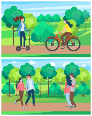 Yaz Parkı Aktiviteleri, Kadın Binicilik Bisiklet Vektörü