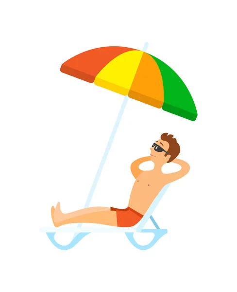 Homem vestindo shorts e óculos, vetor de banho de sol — Vetor de Stock