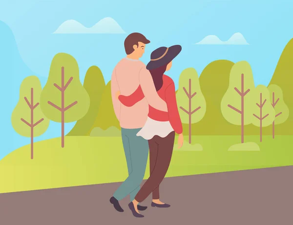 Чоловік і жінка ходять осінні лісові вулиці Вектор — стоковий вектор