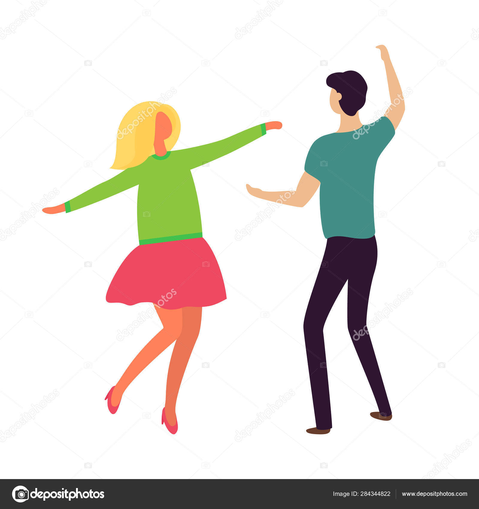 Passion Dance Of Young Couple Boyfriend Векторное Изображение.