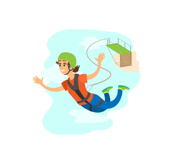 Woman Falling from Bridge, Bungee Jumping Vector — Stock Vector