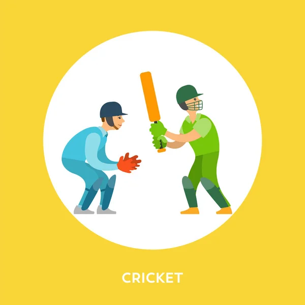 Personas en casco y guantes jugando Cricket Vector — Vector de stock