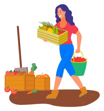 Hasat Edilmiş Sebzelertaşıyan Plantasyonda Kadın