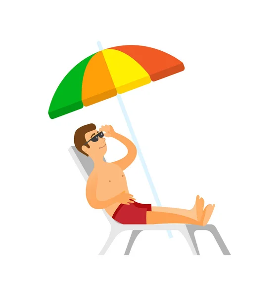 Hombre tomando el sol, Hombre en vacaciones de verano — Vector de stock