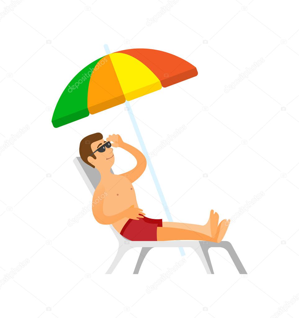 Man Sunbathing, Male on Holidays Summer Vacation