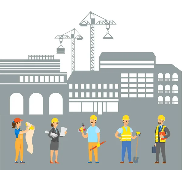 Personnes travaillant sur la construction, Ensemble d'ingénieurs — Image vectorielle