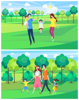 Summer Park'ta Çocuk Yürüyüş ile Mutlu Aile