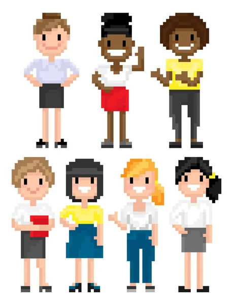 Pixel People, Femmes Secrétaire Travailleurs de bureau — Image vectorielle