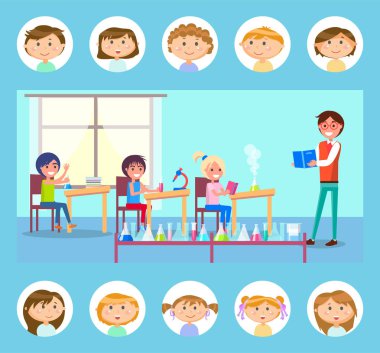 Araştırma Yapan Öğrenciler, Kimya Dersleri Vektörü