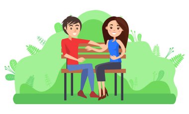 Bench Romantik Çifti Dating Vector Oturan Çift