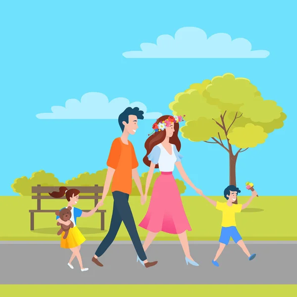 Rodiče a děti tráví čas venku, rodina — Stockový vektor