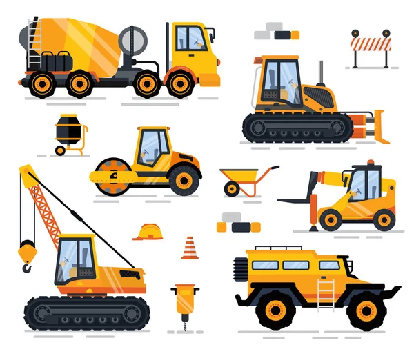 Coche todoterreno, tractor y carretilla elevadora, Vector de construcción — Vector de stock