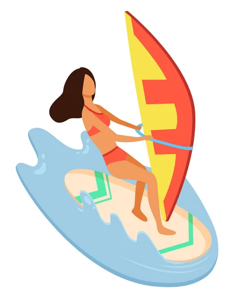 Mujer con traje de baño Windsurf Vector — Vector de stock