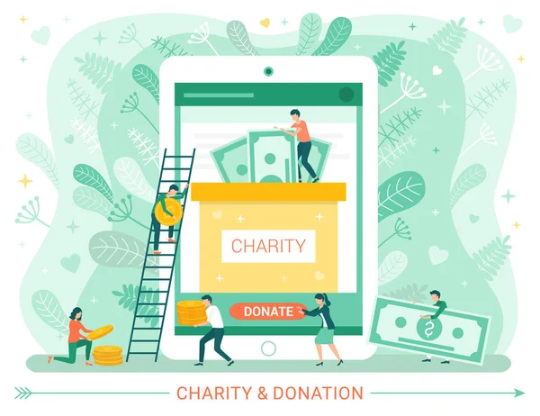 Cartel web de donación de caridad, la gente dona dinero — Archivo Imágenes Vectoriales