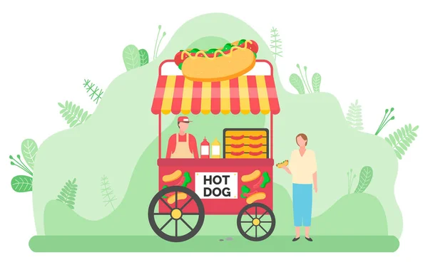 Street Food Vending Cart met hotdogs vector — Stockvector