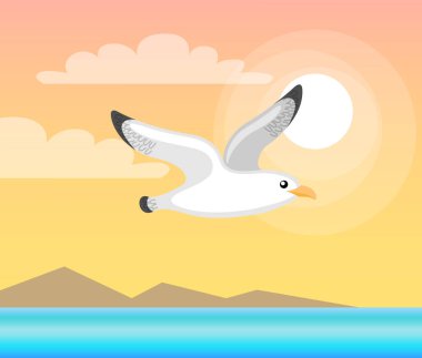 Uçan Martı, Deniz Vektörlü Yaz Evrak Kartı