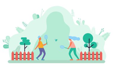 İnsanlar Raket ve Shuttlecock Vektör ile oynamak