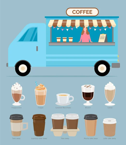 Café-restaurant, vendeur avec boissons et boissons — Image vectorielle