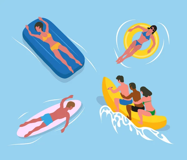 Sommeraktivität, Sonnenbaden oder Schwimmen — Stockvektor