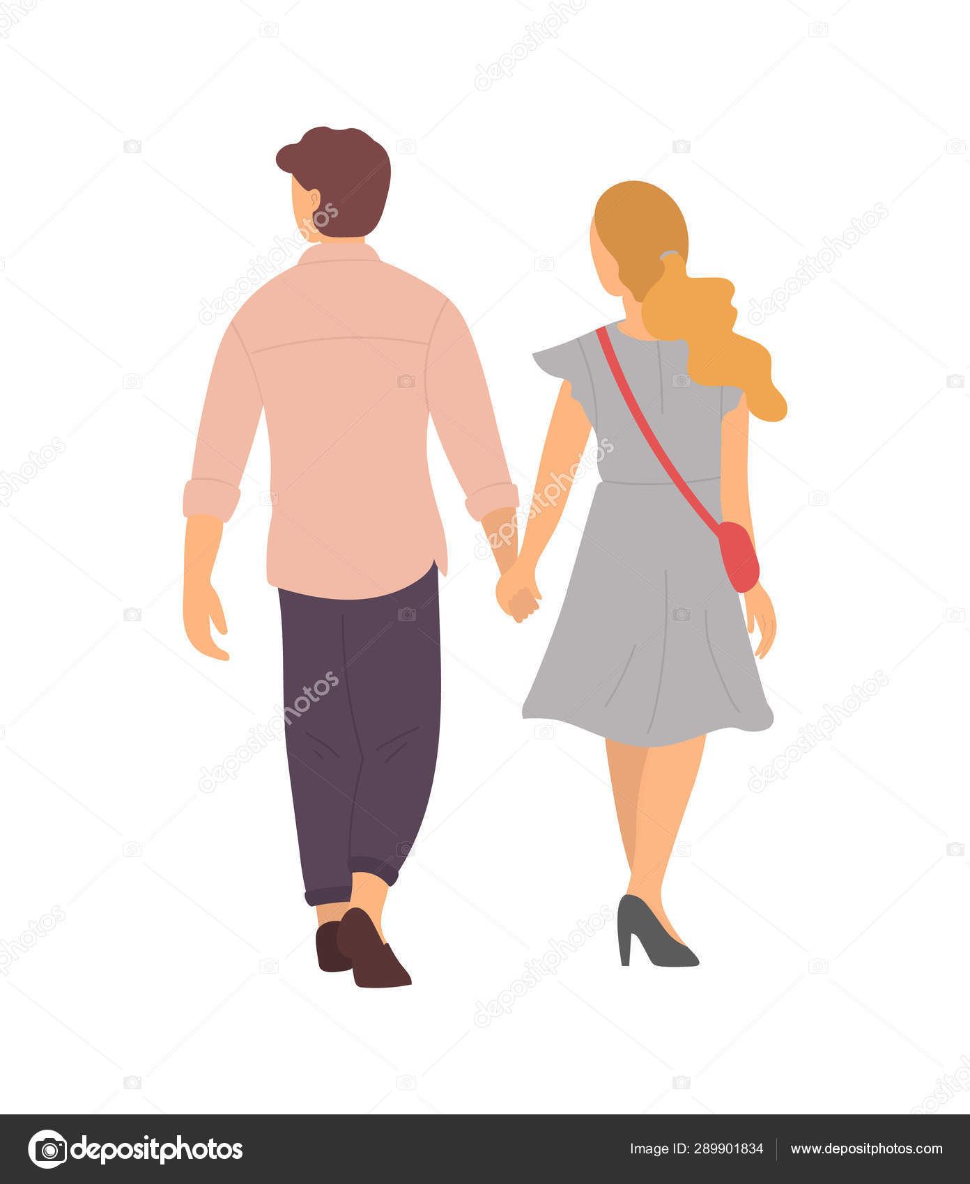 Happy People Walk Holding Hands, Back View. Vector Stock Vector Image by  ©robuart #289901834