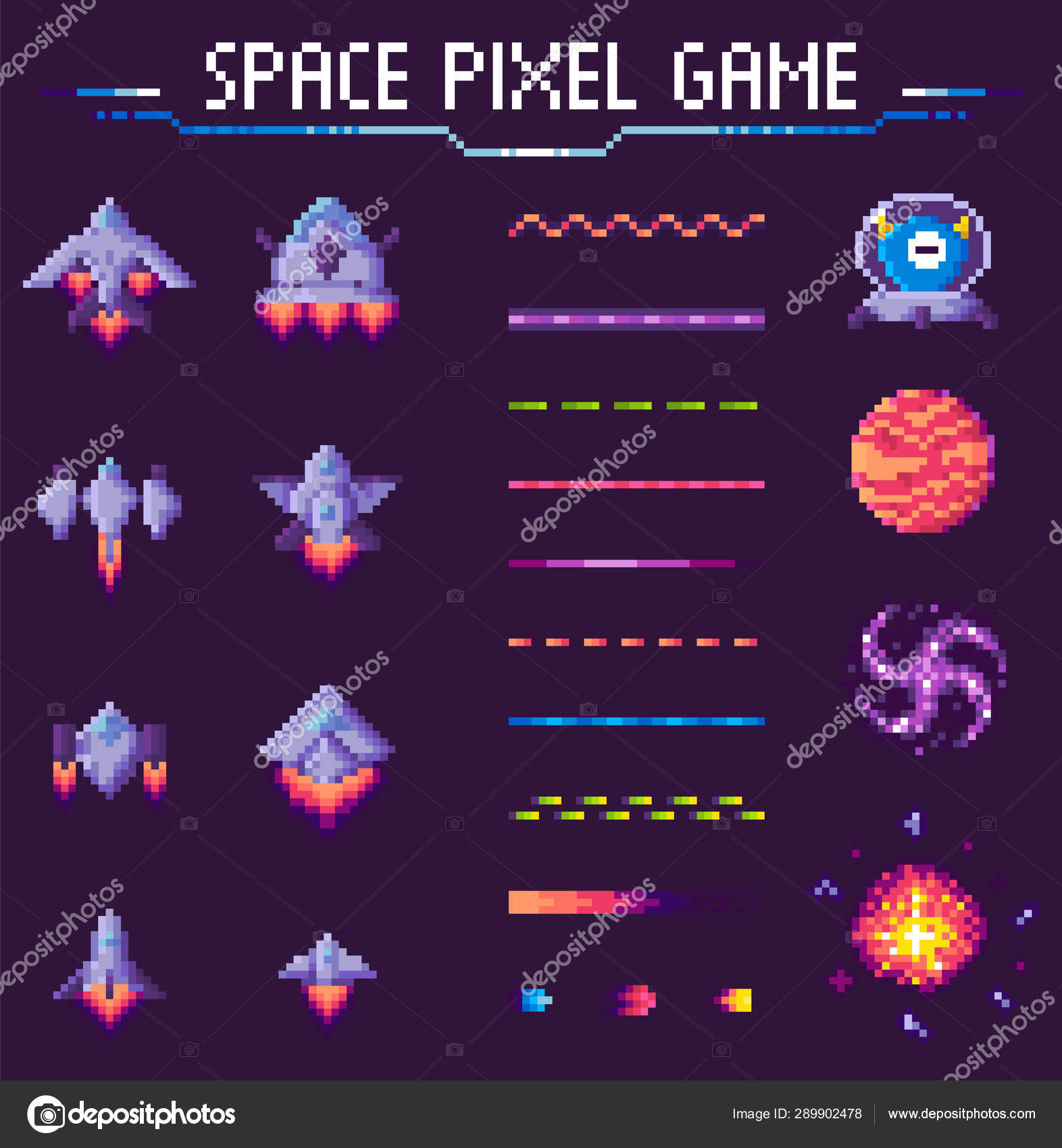 Estilo de arte pixel antigo ufo jogo de guerra espacial. monstros de pixel  e nave espacial. jogo retro, 8 bits
