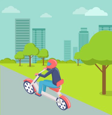 Şehir, modern şehir Cityscape motosiklet Rider