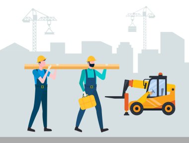 Yapı ekipmanları, müteahhit ve forklift vector
