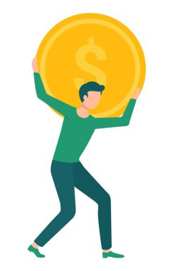 Dolar sırt ile altın sikke taşıyan adam