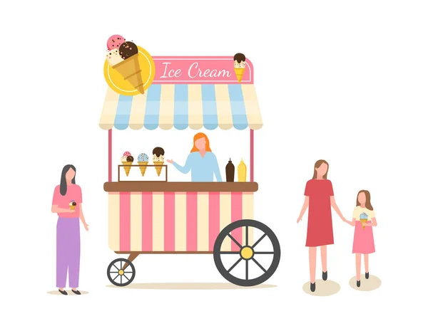 Ice Cream Business, Shop fagyasztott desszert étkezés — Stock Vector