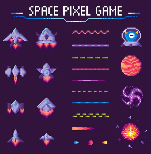 Uzay piksel oyun uzay ve gezegenler set — Stok Vektör