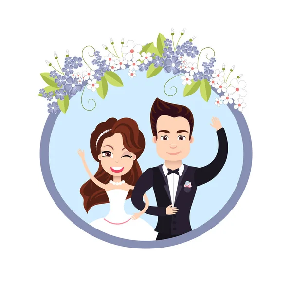Свадебное торжество Невеста машет с мужчиной — стоковый вектор
