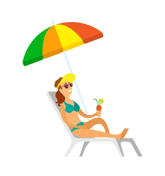 Femme se détendre sous le parapluie Cocktail vacances — Image vectorielle