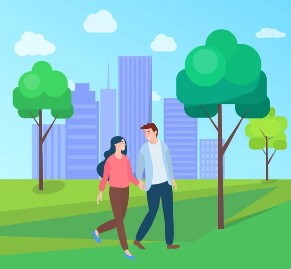 Rencontres des amoureux dans City Park, Couple Walk Vector — Image vectorielle