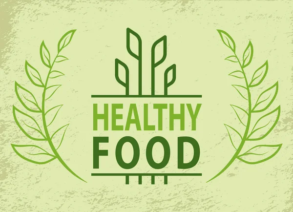 Hojas y letras de alimentos saludables Productos Ecológicos — Vector de stock