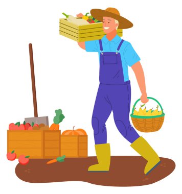 Toplanan Gıda Sebzeler ile Çiftçi Taşıma Sepeti