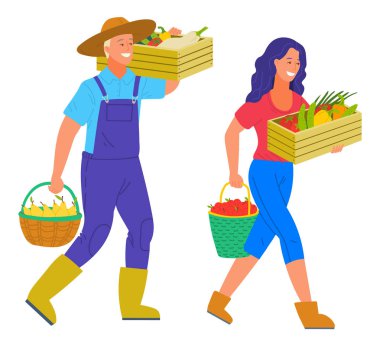 Taze Sebze Dolu Sepet Taşıyan Çiftçiler