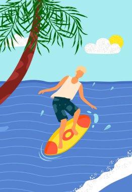 Plaj Aktivite, Palm ile Denizde Surfboard Man