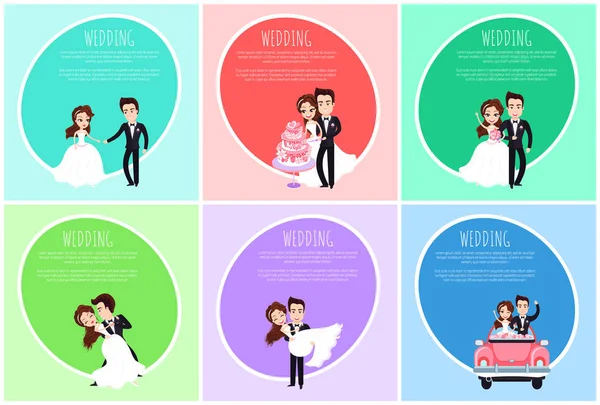 Γαμπρός και νύφη, ρομαντική καρτ ποστάλ, γαμήλιο διάνυσμα — Διανυσματικό Αρχείο
