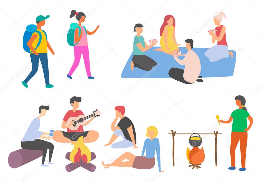 Outdoor Campfire People Camping Friends Vector