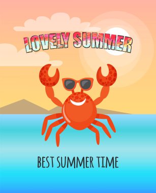 Smilimg Kırmızı Yengeç, Lovely Yaz Kartpostal Vektör