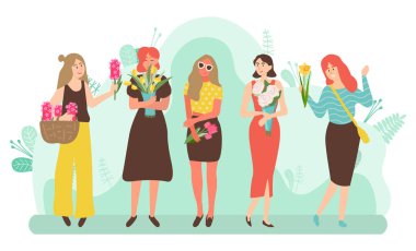 Çiçek Buketleri Tutan Güzel Kadınlar