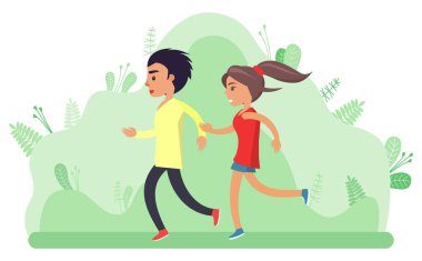 Erkek ve Kız, Gençler Jogging İnsanlar Vektör