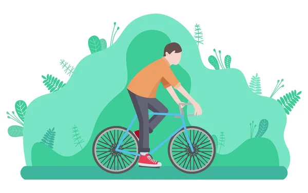 Hombre montar en bicicleta aislado personaje de dibujos animados. Vector — Vector de stock