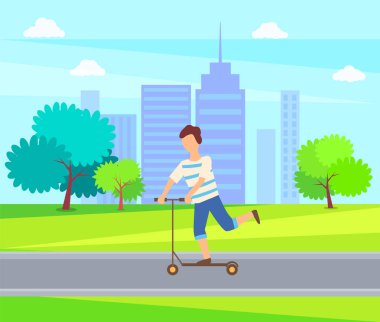 Scooter Üzerinde Dengelenen Çocuk, Kentsel Etkinlik Vektörü