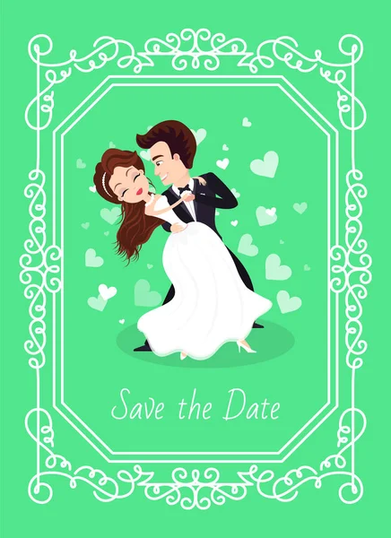 Cartão de casamento Salvar Dia, Casal Dançando, Amor Vector — Vetor de Stock