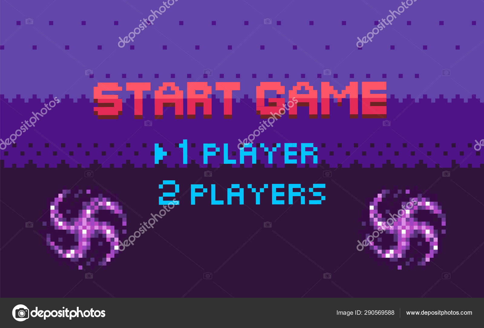 Juego de píxeles, Página de elección de inicio, Vector de jugador Vector de  stock #290569588 de ©robuart, image size:1600x1084