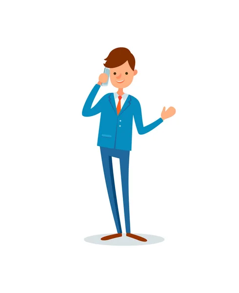 Uomo impegnato a parlare sul telefono cellulare con i clienti — Vettoriale Stock
