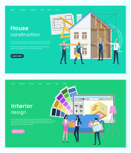 Design d'intérieur et construction de maisons Site Web — Image vectorielle