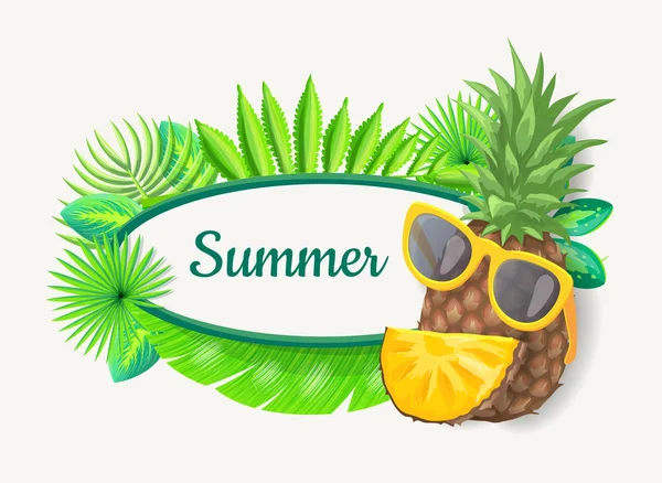 パイナップル、グリーンパームツリーの夏のバナー — ストックベクタ